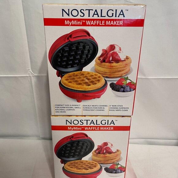 Nostalgia Other - Nostalgia My Mini Personal Multi Purpose Waffle Maker 5" Electric Red New x2